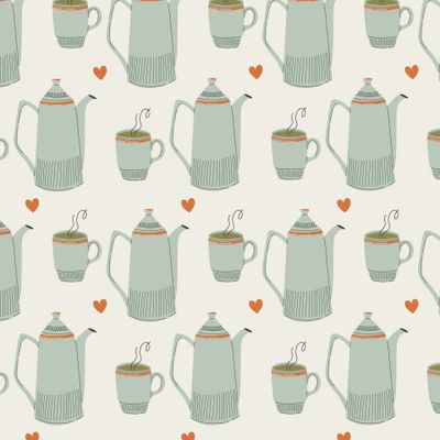 Уютный принт с посудой и горячим напитком