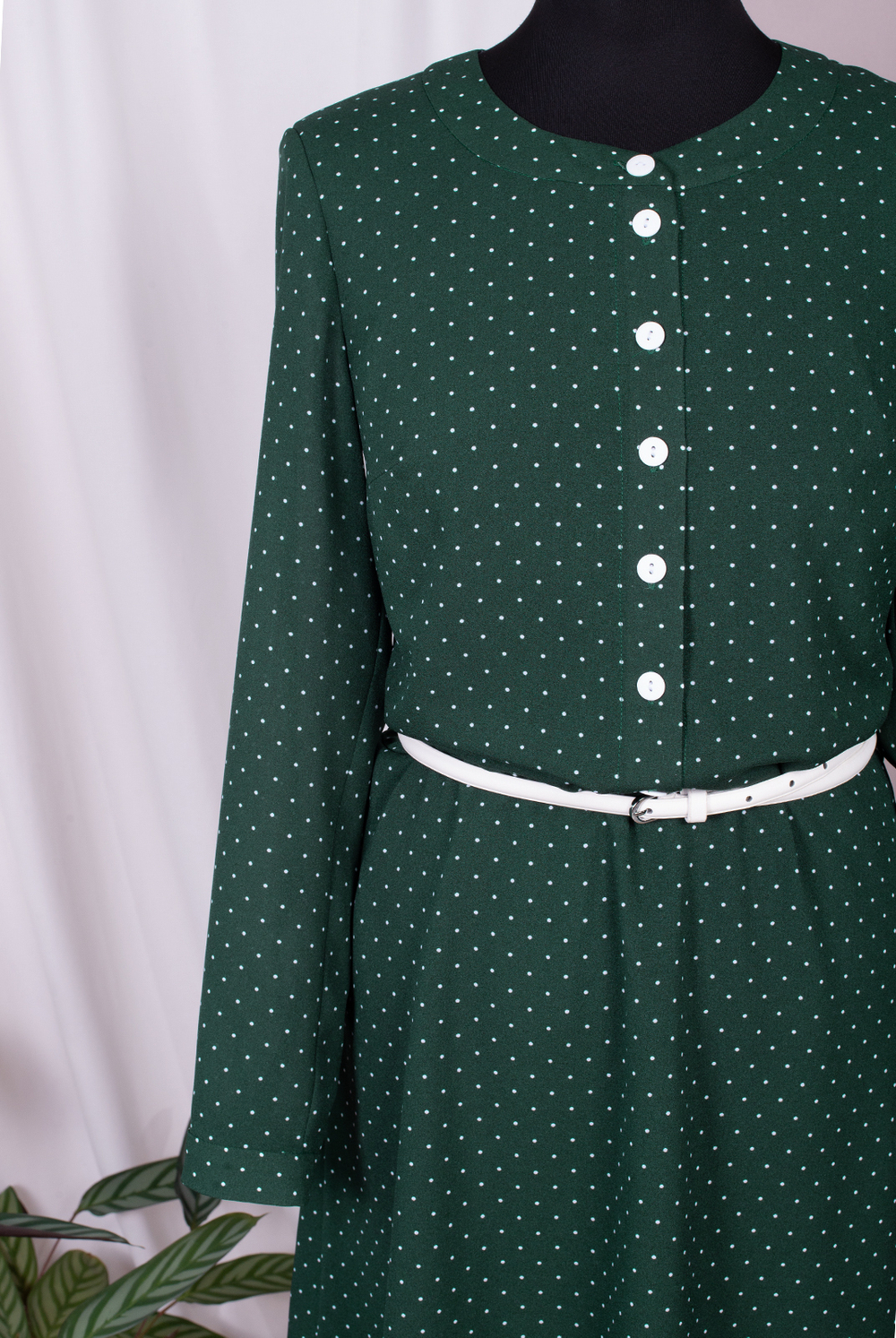 Повседневное платье 1347Аб, зел/бел.горох #84ЗБГ051347Аб