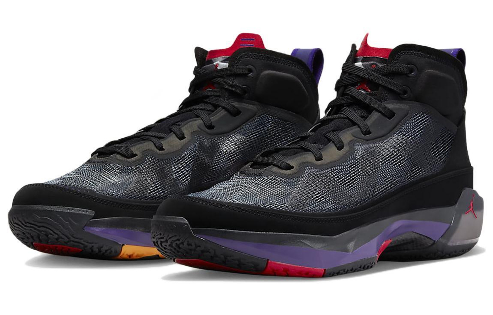 Jordan Air Jordan 37 PF "Raptors" sports comfortable shock absorption, non-slip, wear-resistant, breathable, wrapping support, high-top basketball shoes, men's black and purple