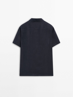 Massimo Dutti Рубашка из 100% льна с короткими рукавами,  темно-зеленый