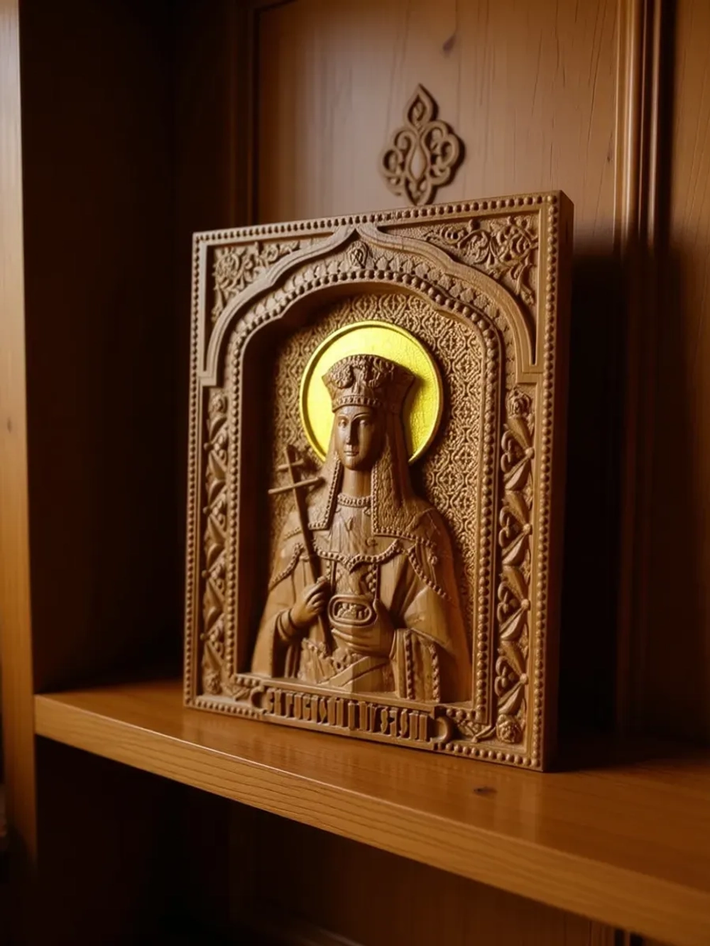 Освященная Икона Святой Елены резная из дуба 17.8х14 см