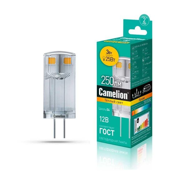 Лампа светодиодная Camelion G4 3W 3000K LED3-G4-JC-NF/830/G4 13700