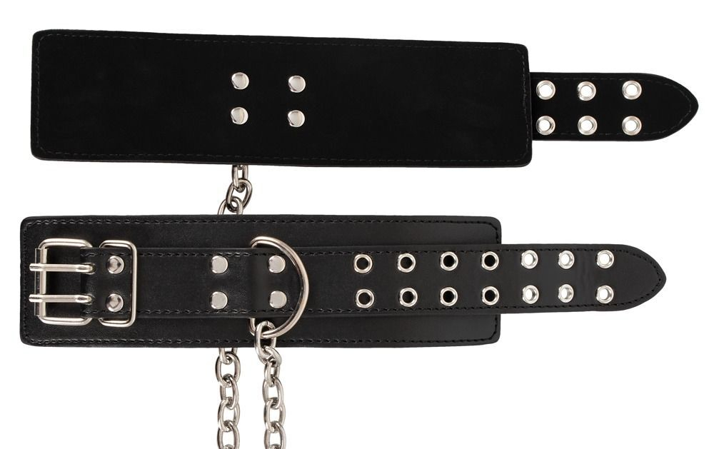 Наручники с анальной пробкой на цепи (Цвет: серебристый с черным)