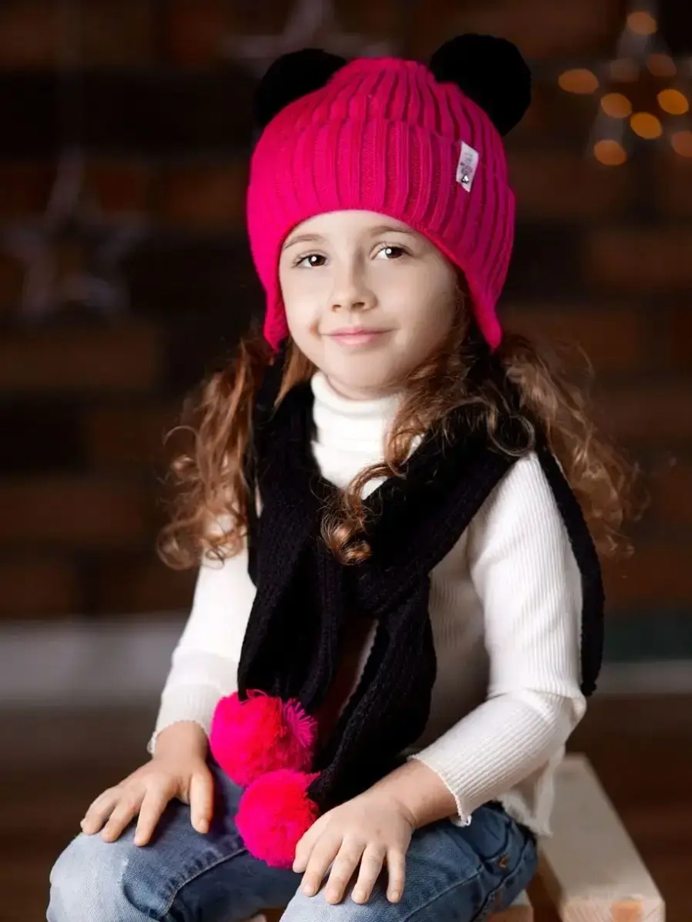 Шапка для девочки осенняя и шарф с ушками