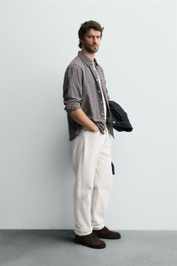 ZARA РУБАШКА С ФЛАНЕЛЕВОЙ ОТДЕЛКОЙ, КОРИЧНЕВЫЙ/ЭКРЮ