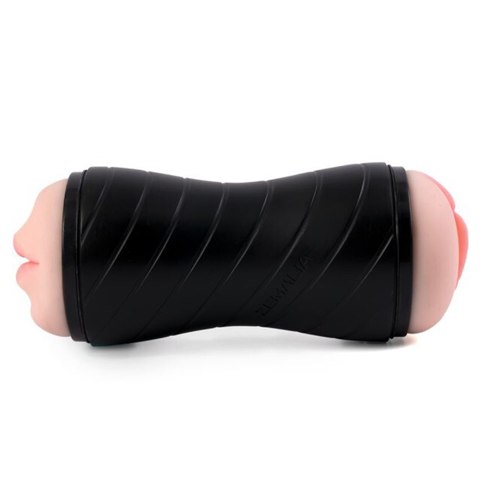 Двухсторонний мастурбатор вагина и ротик в тубе Gina (Цвет: черный)