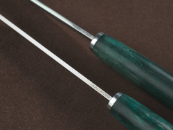 Спарка Финских ножей, сталь Х12МФ, рукоять зеленая стабилизированная карельская береза