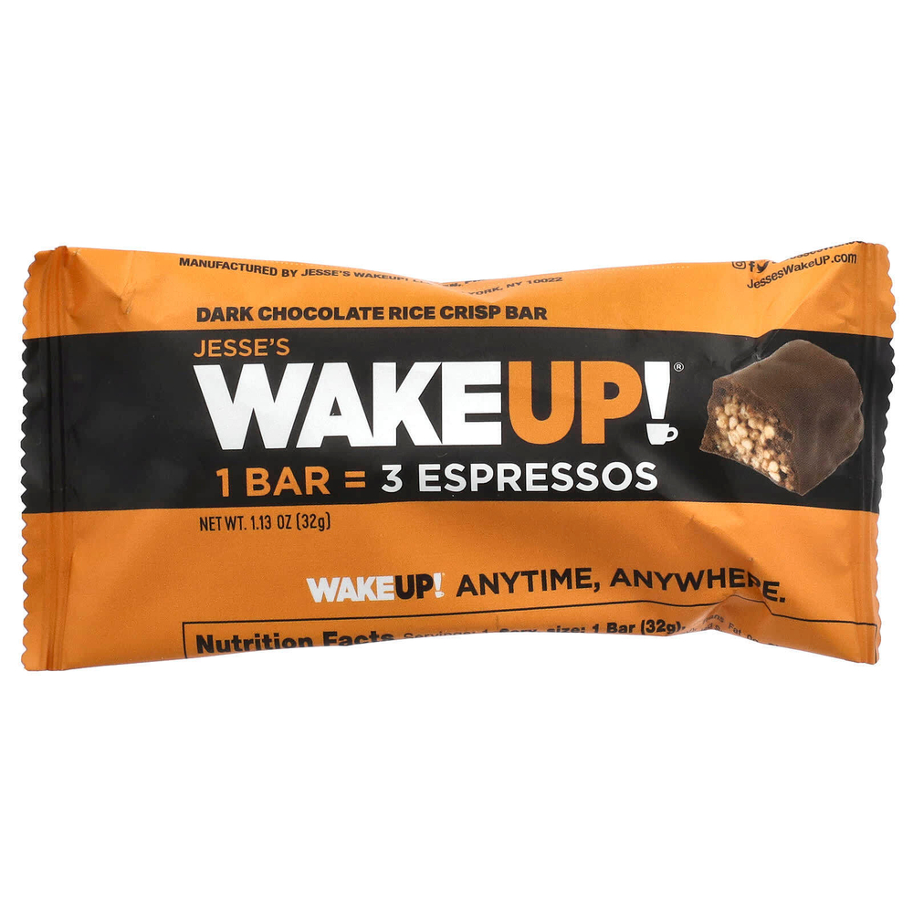 Jesse's WAKEUP!, рисовые батончики с хрустящей корочкой, темный шоколад, 6 шт., 32 г (1,13 унции)