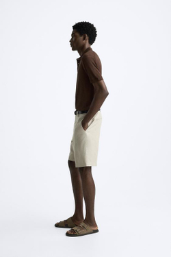 ZARA ТРИКОТАЖНОЕ ПОЛО ИЗ ХЛОПКА И ШЕЛКА, КОРИЧНЕВЫЙ