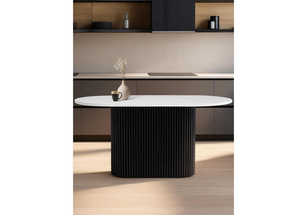 Стол деревянный Woodville Барон О 160 х 90 белая пленка шагрень, черные ноги