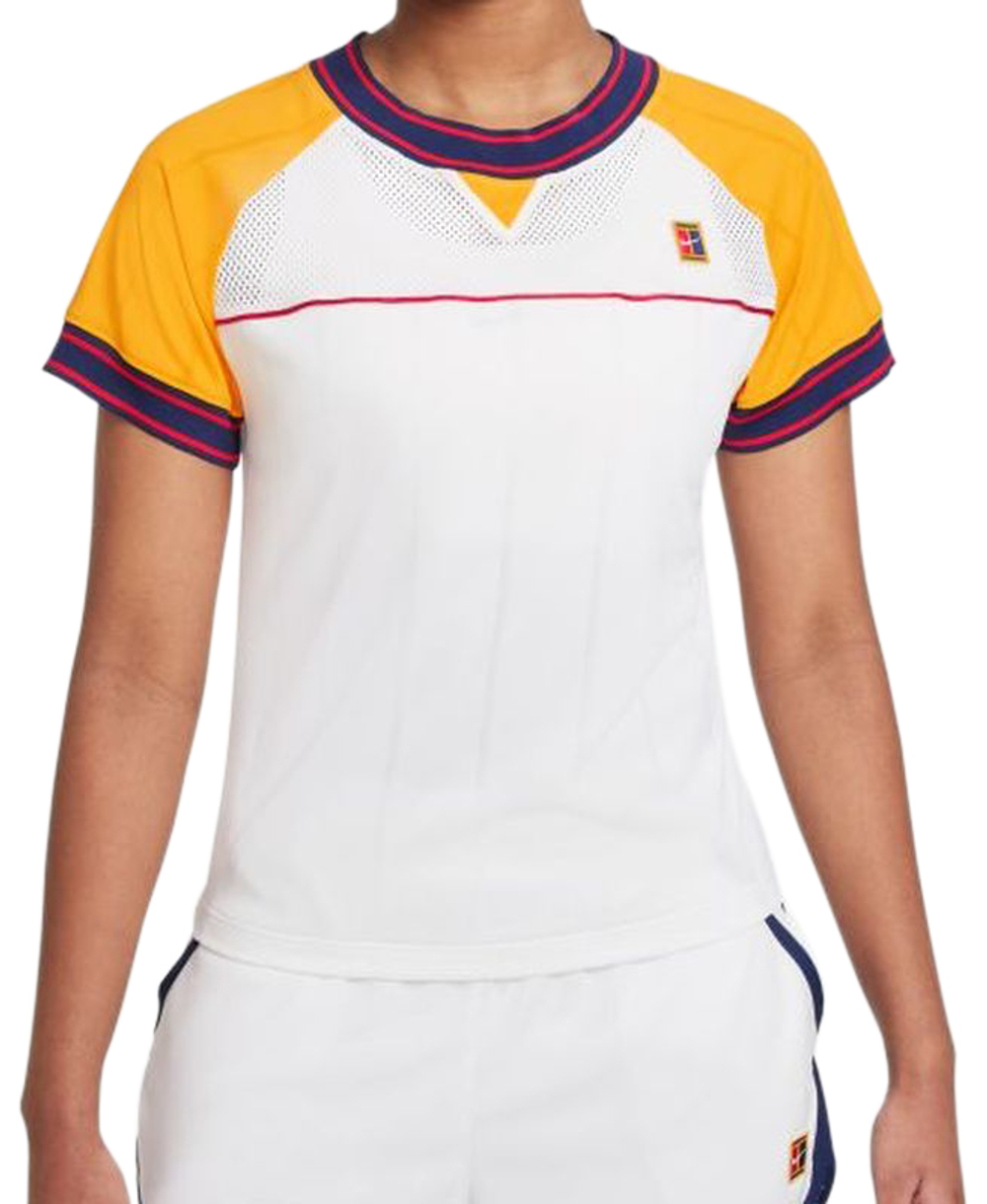 Женская футболка теннисная Nike Court Dri Fit Slam W - white/university gold