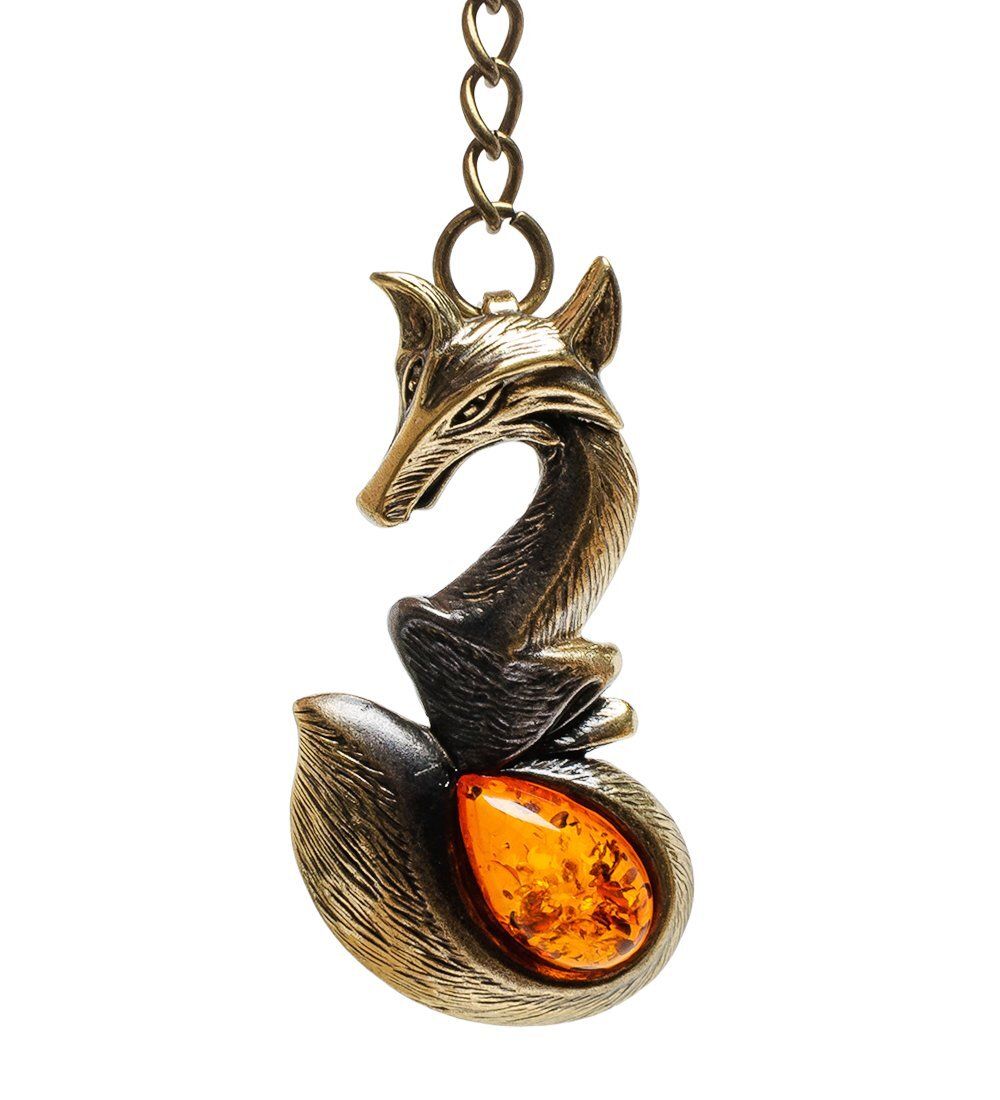 AM-1466 Брелок «Лис» (латунь, янтарь)