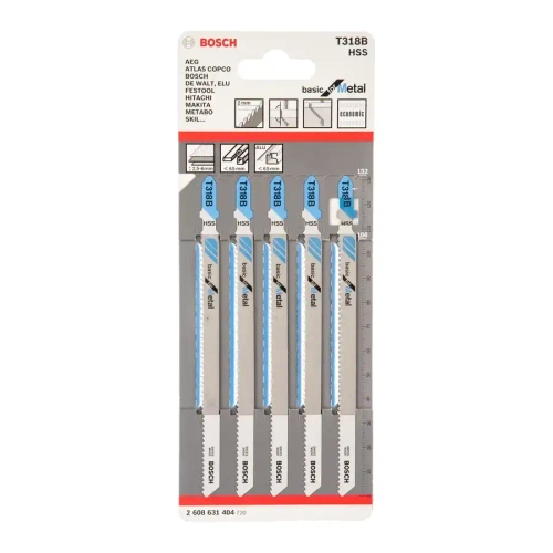 Пилки для лобзика по металлу T 318 В, HSS BOSCH 2608631404