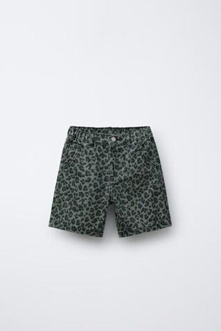 ZARA ШОРТЫ-БЕРМУДЫ С АНИМАЛИСТИЧЕСКИМ ПРИНТОМ, ЗЕЛЕНЫЙ