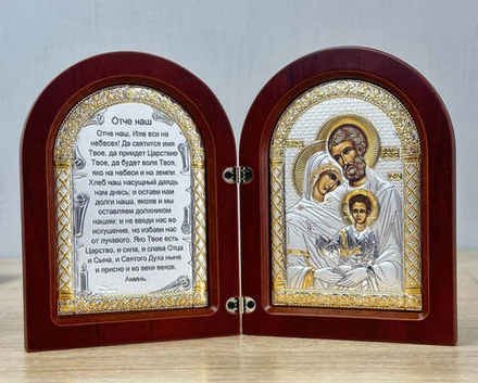 Складень, Св. Семейство, Молитва, икона арочная, красное дерево 140x200