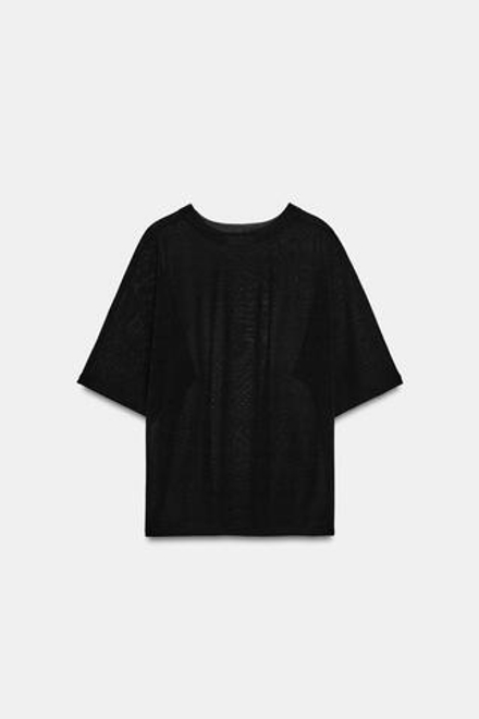 ZARA ТОП ИЗ ТОНКОГО ТРИКОТАЖА С КОРОТКИМ РУКАВОМ, ЧЕРНЫЙ