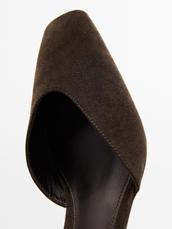 Massimo Dutti Туфли на каблуке из натуральной кожи с разрезом, коричневый
