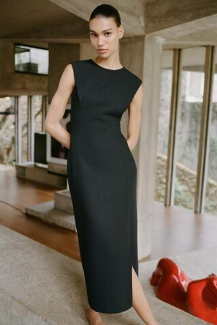 ZARA ПЛАТЬЕ МИДИ ИЗ КРЕПА, ЧЕРНЫЙ