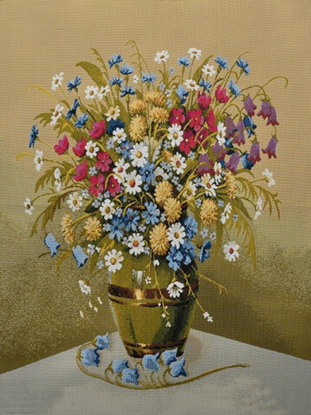 Гобеленовая картина "D. БУКЕТ И КОЛОКОЛЬЧИК" в багетной раме, Россия.