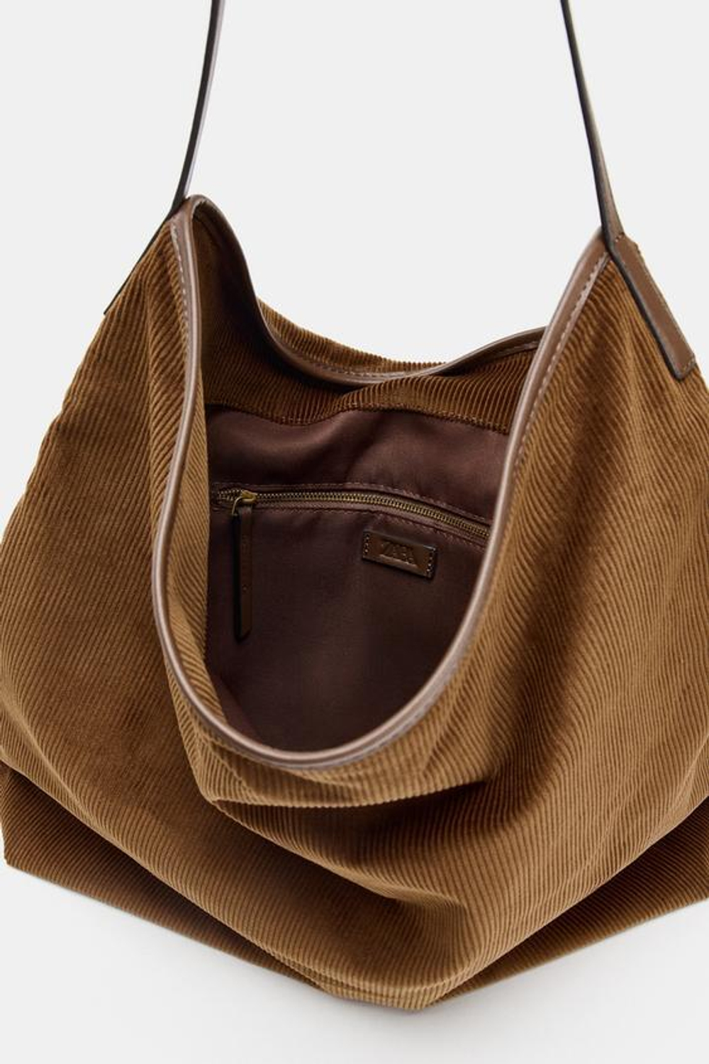 ZARA СУМКА-ШОПЕР С ЭФФЕКТОМ ВЕЛЬВЕТА, КОРИЧНЕВЫЙ