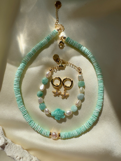 Браслет Черепашка из жемчуга и амазонита