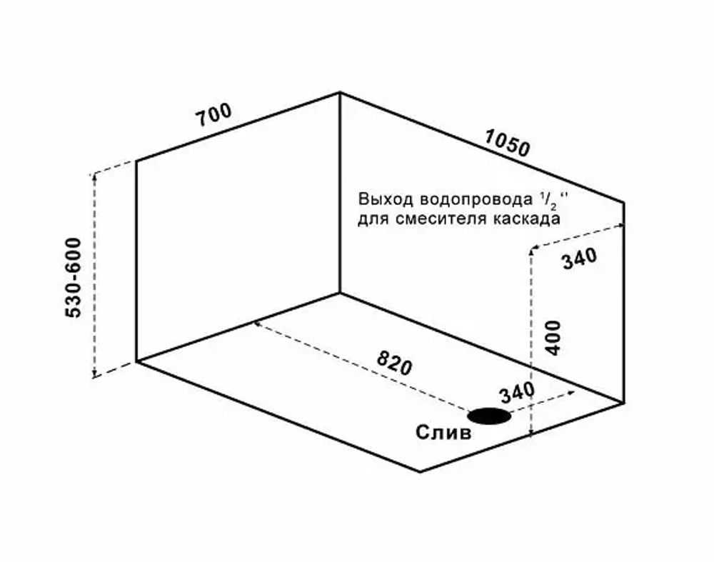 Акриловая ванна Bas Рио 105х70 без слива-перелива