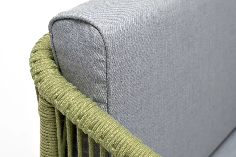 "Канны" кресло плетеное из роупа, каркас алюминий светло-серый (RAL7035) муар, роуп салатовый меланж круглый, ткань светло-серая