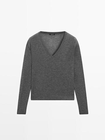 Massimo Dutti Вязаный свитер из смеси шелка и шерсти, серый