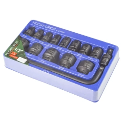 Набор головок ударных, 15пр. 1/2''6гр.(10,12,13,14,15,17,19,21,22,24,27,30,32мм.вороток Г-образный),в ложементе RockForce##Rock FORCE RF-4159MPB