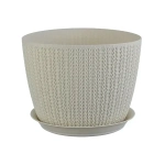 Кашпо ВЯЗАНИЕ D180мм 2,8л с поддоном белый ротанг 0,14,18х0,18м