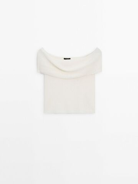 Massimo Dutti Топ в рубчик с открытыми плечами, натуральный, кремовый