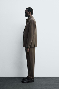 ZARA КОСТЮМНЫЕ БРЮКИ SLIM FIT, СЕРО-КОРИЧНЕВЫЙ