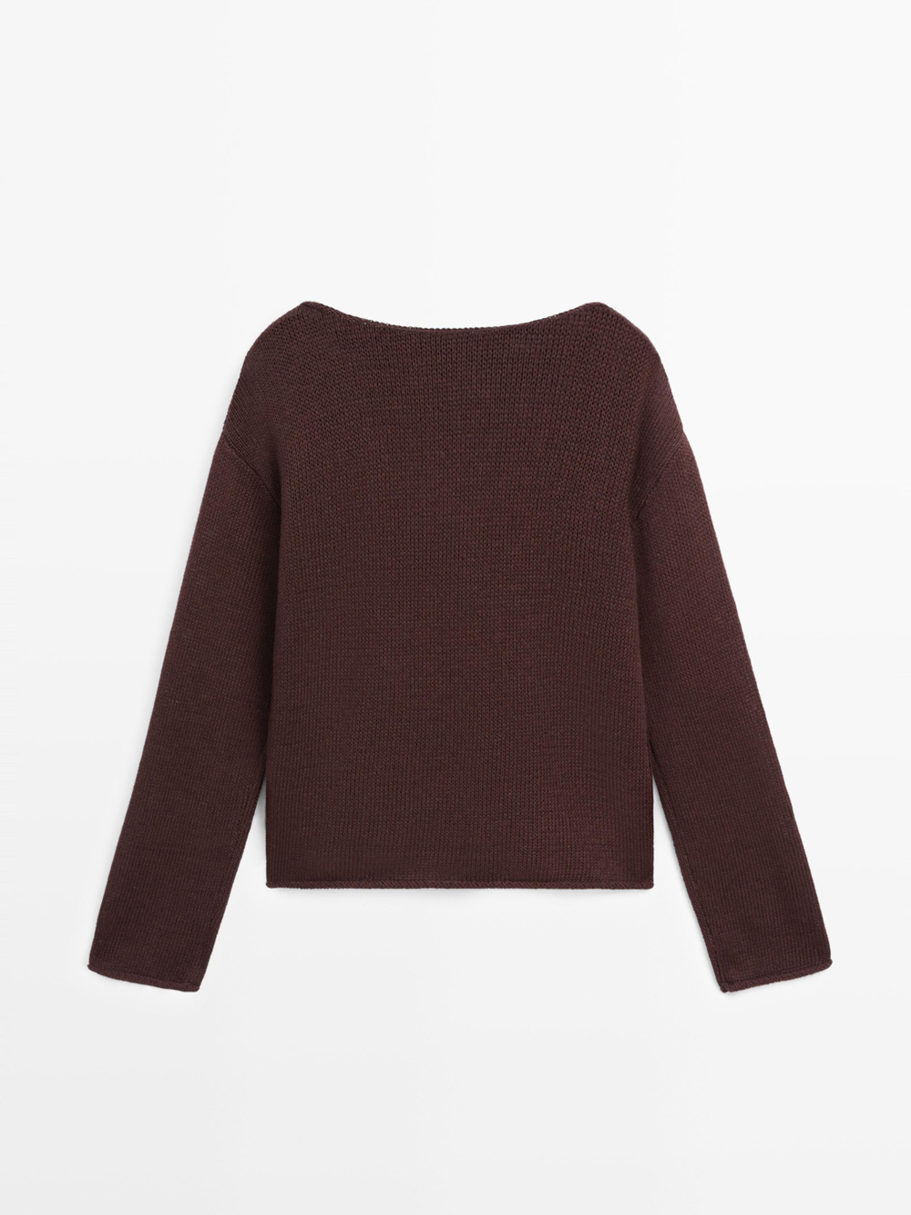 Massimo Dutti Свитер из хлопкового и льняного трикотажа с карманом, коричневый