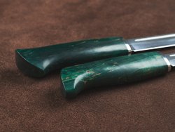 Спарка Финских ножей, сталь Х12МФ, рукоять зеленая стабилизированная карельская береза