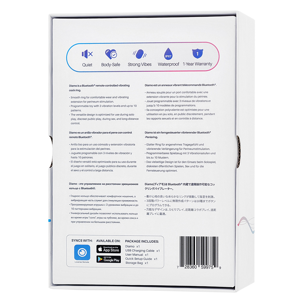 Черное эрекционное виброкольцо с управлением через приложение Lovense Diamo Vibrating Cock Ring Black