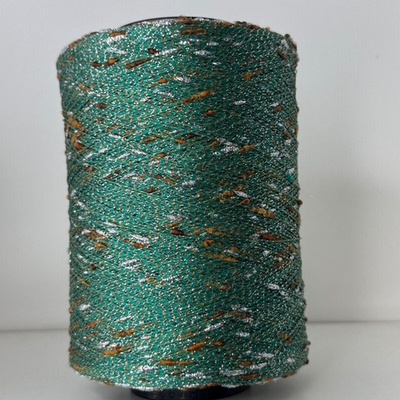 CRISTALLO - Luxury Production by Ri.Go; 75% хлопок, 15% люрекс, 10п/а; 700м/100гр; col.2036, цвет: зеленый с серебряным люрексом «шишечками» и коричневыми «шишечками». Есть мал. бобинки: 76, 125гр.