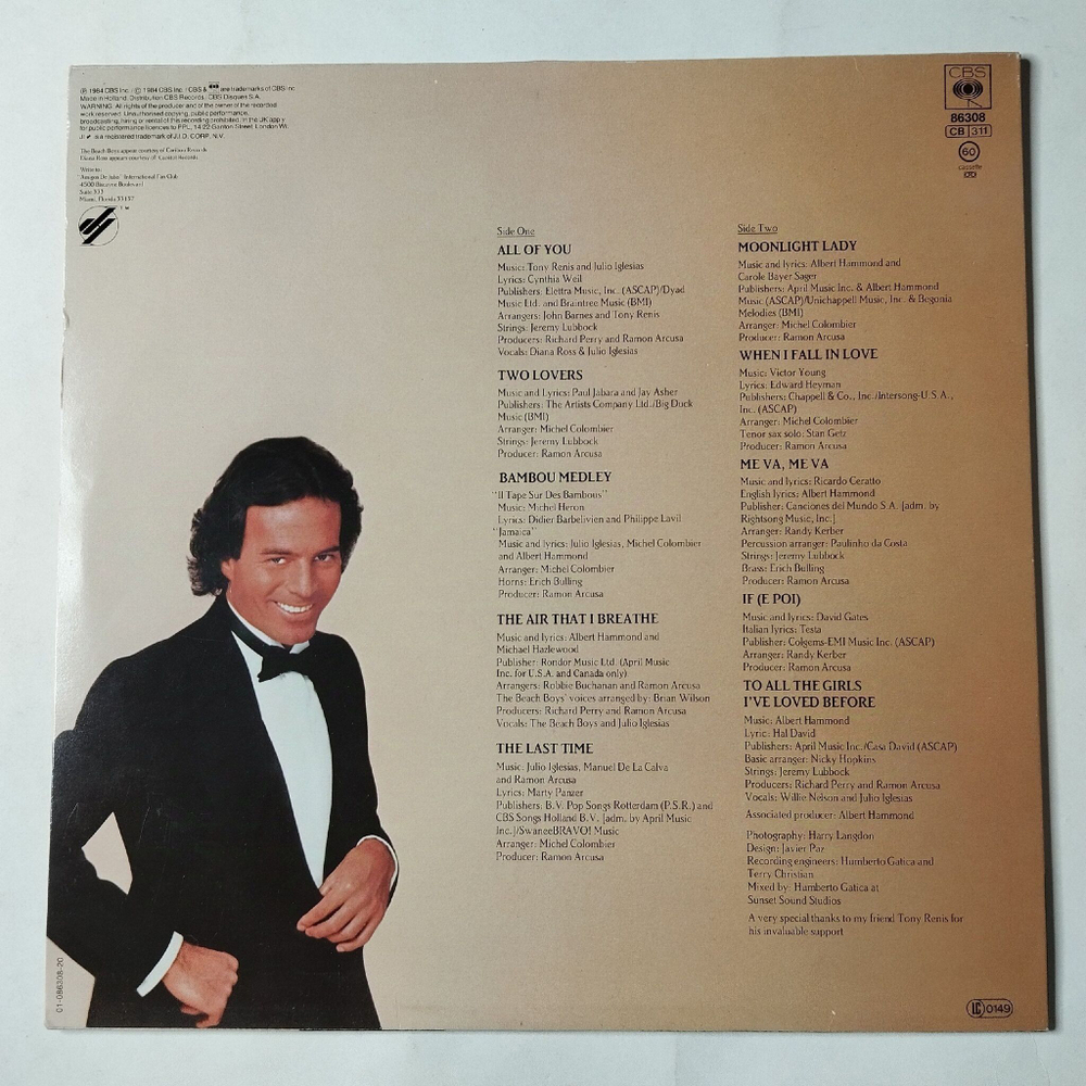 Винтажная виниловая пластинка LP Julio Iglesias 1100 Bel Air Place (Holland 1984)