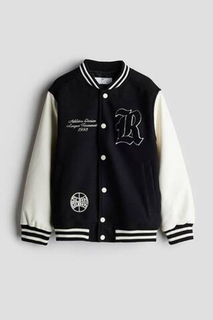 H&M Куртка-бомбер с вышивкой, черный/белый