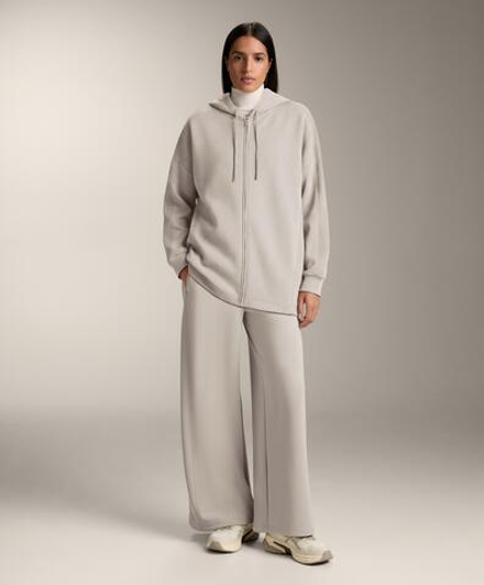 OYSHO Широкие прямые брюки с ребристой отделкой по бокам и ворсистым модалом, серо-коричневый