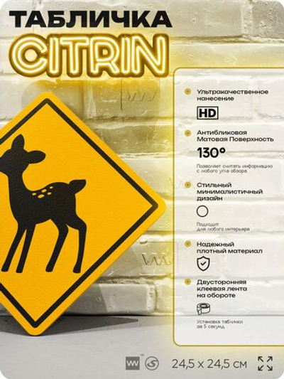 Табличка прикольная "Олень" на дверь и стену, информационная и предупреждающая, декоративный знак, 24,5х24,5 см, пластиковая, Айдентика Технолоджи