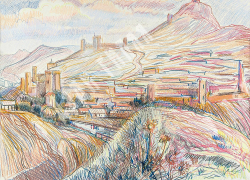 Ган Т. К. Крепостная гора (Судак). Бумага, пастель. Крым, СССР. 1964.