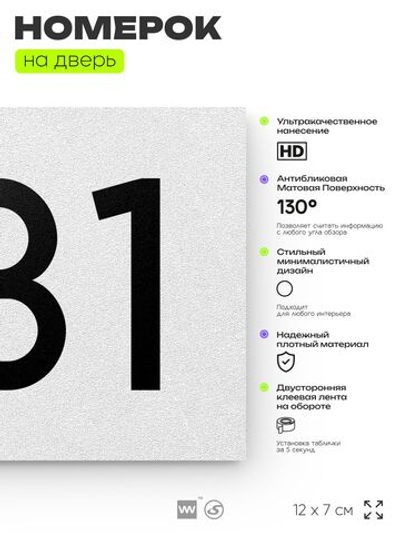 Номер на дверь 431, табличка на дверь для офиса, квартиры, кабинета, аудитории, склада, белая 120х70 мм, Айдентика Технолоджи