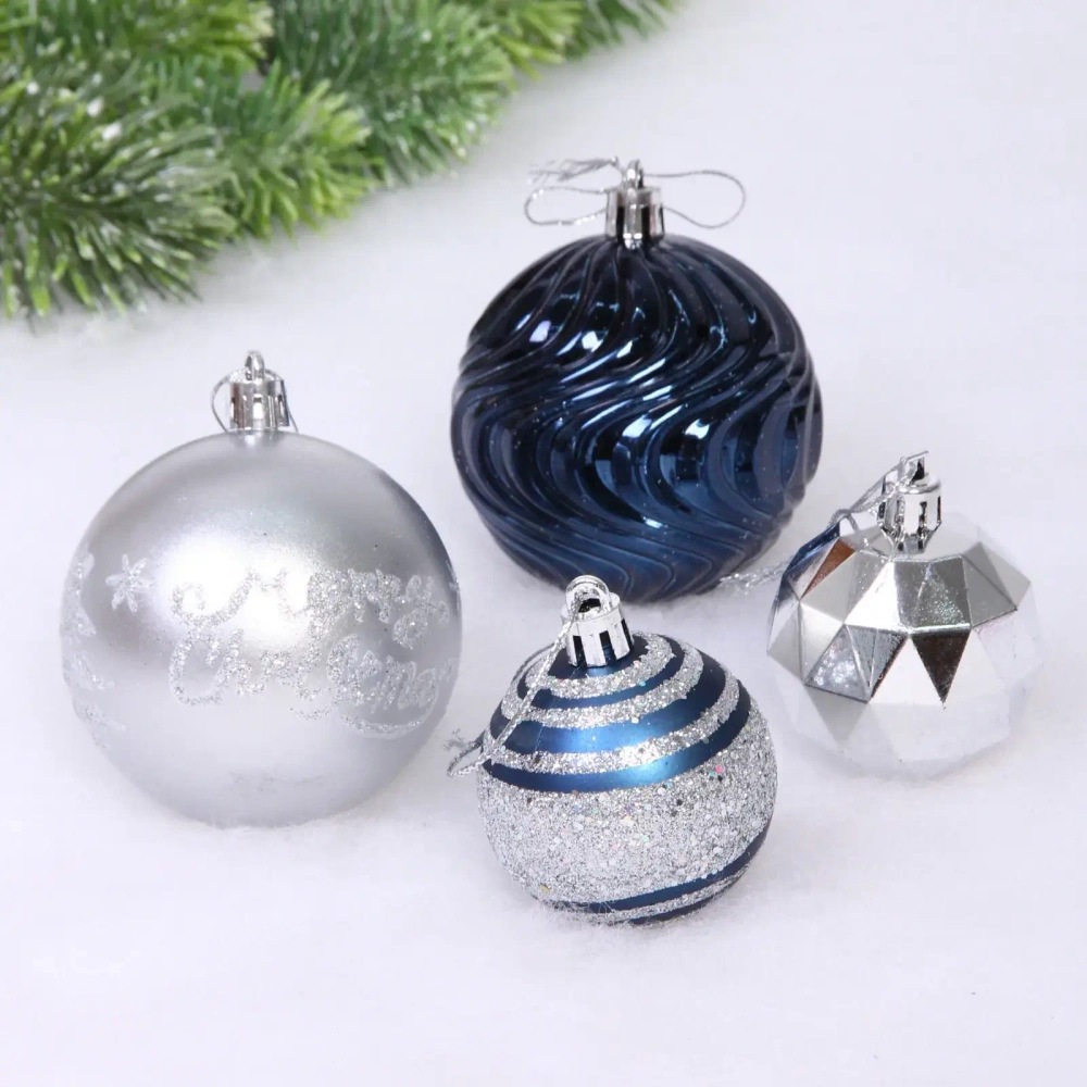 Набор шаров «Winter miracle» 7 см + 5 см (24 предмета), Сапфир/Серебро