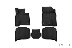 Коврики Premium, KVEST 3D в салон для TOYOTA LC 200, 2015- , 5 шт. (полиуретан, чёрные ковры с чёрным кантом) Kvest.KVESTTYT00001K
