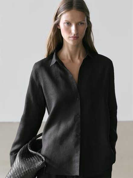 Massimo Dutti Свободная рубашка из 100% льна, черный