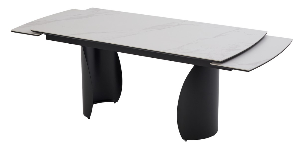 Стол ОЛЬХОН 180 БЕЛЫЙ МРАМОР МАТОВЫЙ , керамика / Черный каркас, М-City