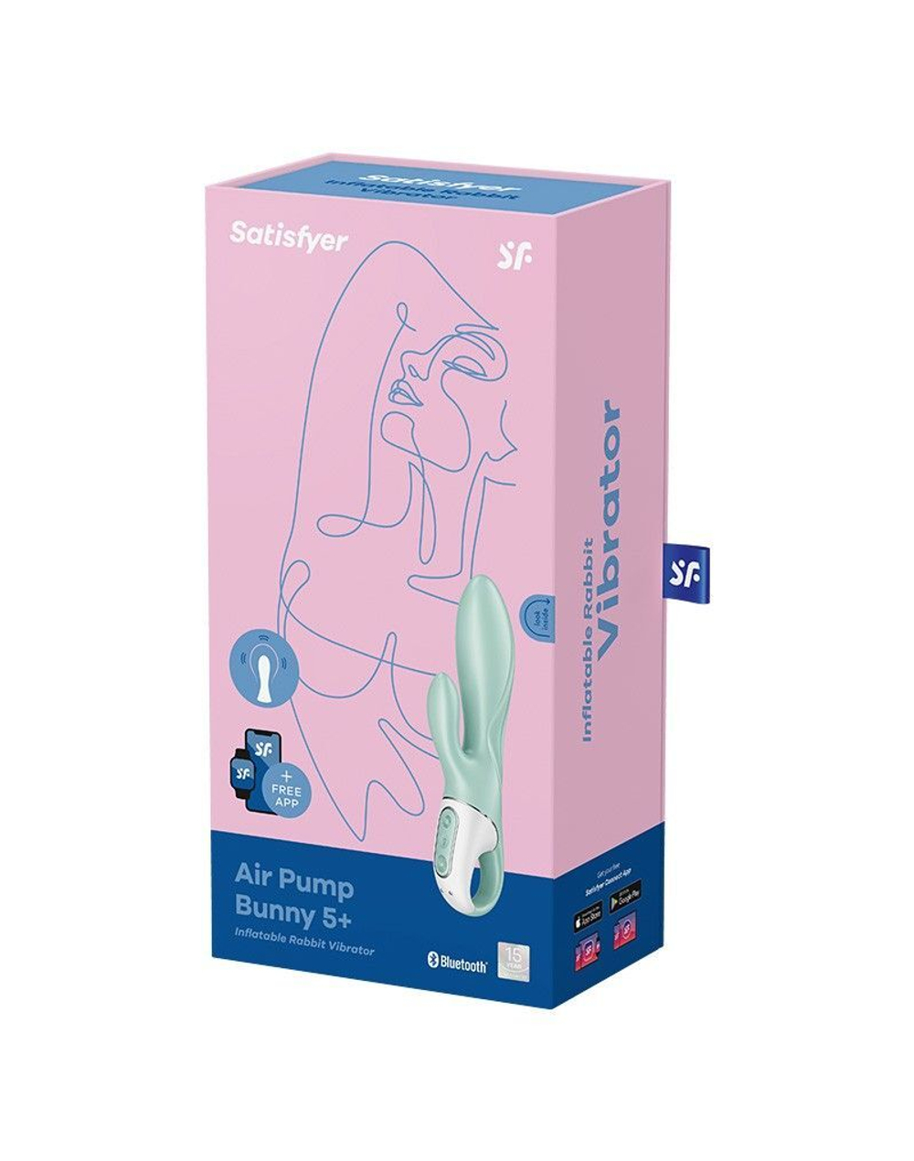 Зеленый вибратор-кролик Satisfyer Air Pump Bunny 5+ с функцией расширения