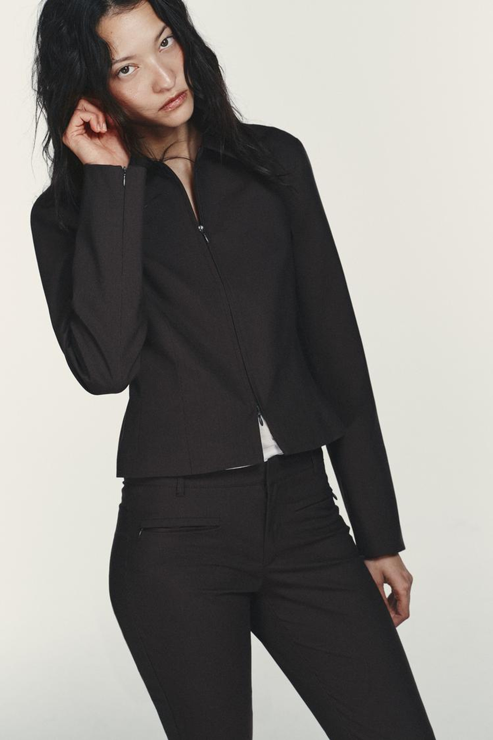 ZARA КУРТКА В ПОЛОСКУ С МОЛНИЯМИ, КОРИЧНЕВЫЙ