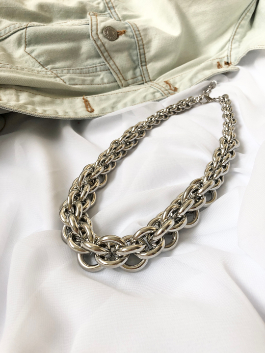 Цепь объемное плетение, оттенок серебро глянец