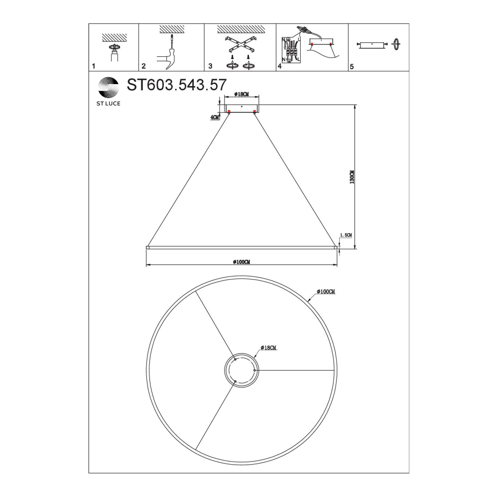 ST603.543.57 Светильник подвесной ST-Luce Белый/Белый LED 1*57W 4000K